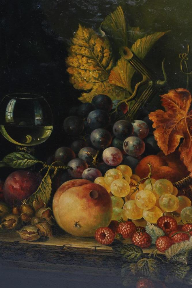 FLEMISH SCHOOL(?), (Late 19th Century), Still Life with Fruit and Wine Glass on a Ledge, oil on - Image 2 of 3