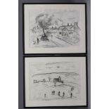 KITTY NORTH (b.1963), Village Scene with Figures and another, a pair, charcoal drawings and wash,