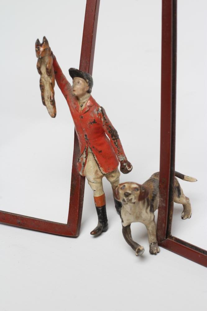 A PAIR OF COLD PAINTED METAL MENU/PHOTOGRAPH FRAMES, c.1920's/30's, each vertical oblong frame - Image 4 of 4