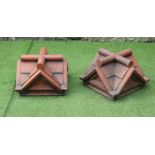 A PAIR OF GOTHIC TERRACOTTA PIER/PILLAR FINIALS of square pedimented form with cruciform top , 15" x