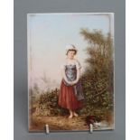 AN ENGLISH PORCELAIN PLAQUE, possibly Derby, painted by James Rouse with a young barefoot peasant