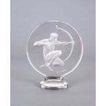 A LALIQUE GLASS CAR MASCOT, the intaglio moulded Archer with a satin finish, moulded R. LALIQUE,