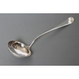 A GEORGE III SILVER SOUP LADLE, maker Elias Cachart, London 1758, in Old English pattern, 13"