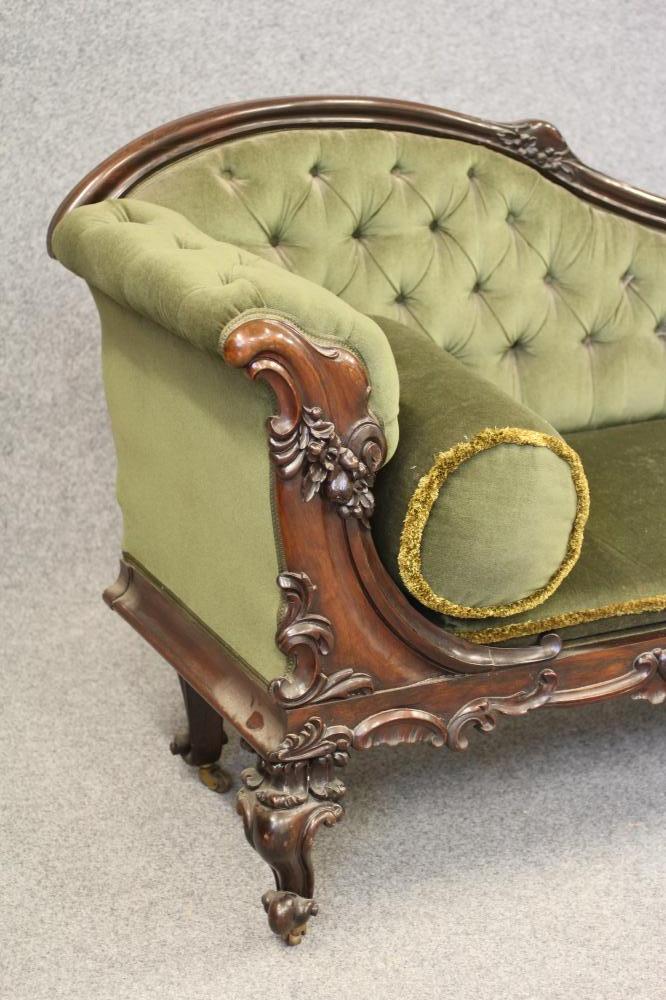 A WILLIAM IV ROSEWOOD SOFA, the show wood frame carved with flowers and scrollwork, button - Image 3 of 15