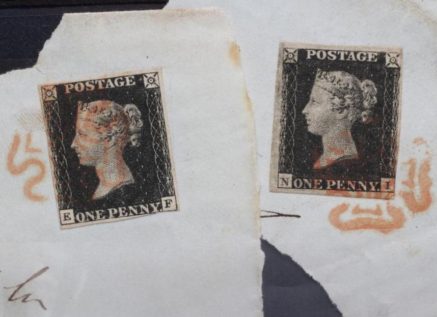 TWO FIVE FINE USED PENNY BLACKS ON PIECE (Est. plus 21% premium inc. VAT)