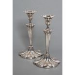 A PAIR OF SILVER CANDLESTICKS, maker Hawkesworth Eyre & Co. Ltd., Sheffield 1919, with detachable