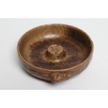 AN ADZED OAK PIPE BOWL BY ROBERT THOMPSON, the shallow bowl with central boss and carved mouse