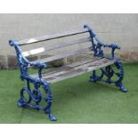 A VICTORIAN HOUND AND GRAPE PATTERN CAST IRON BENCH with slatted wood seat and back, 47 1/4" x 13" x