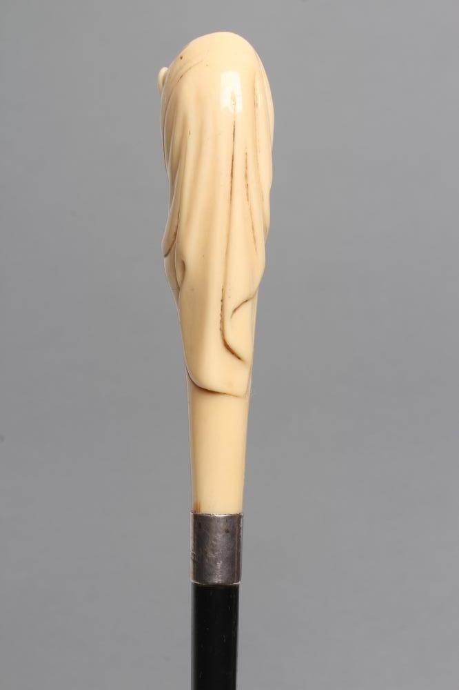 A LADY'S VICTORIAN WALKING CANE, the ivory grip carved as the head of a young maiden wearing a veil, - Image 3 of 4