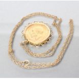 A GEORGE V SOVEREIGN 1911, in a 9ct gold loose pendant mount and 9ct gold rope twist chain necklace,