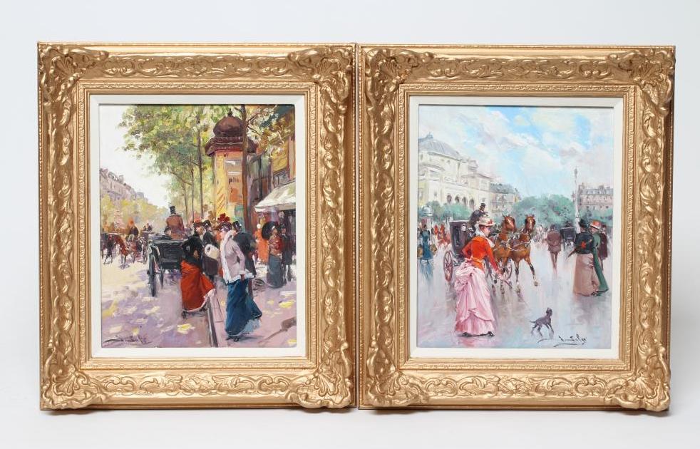 J SOPER (20th Century), 19th Century Street Scenes, oil on canvas, a pair, signed, 10 3/4" x 8 3/4",