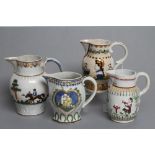 FOUR PRATTWARE JUGS, early 19th century, variously moulded in relief with a bust portrait of Nelson,