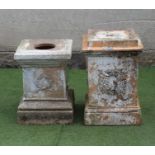 A STONEWARE SQUARE PLINTH with moulded top and base, the sides moulded with a wreath, 18 1/4" x 25