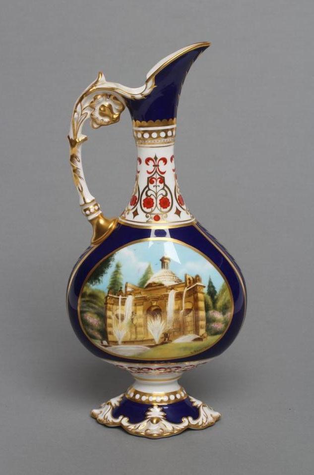 A ROYAL CROWN DERBY CHINA "CHATSWORTH VASE" painted by G. Boulton with a view of the West Front