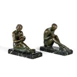 BY AND AFTER PIERRE LE FAGUAYS (1892-1962), a pair of Art Deco bronze figural bookends cast as a