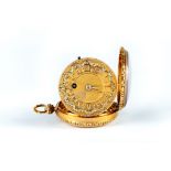 A LATE GEORGE III 18CT GOLD POCKET WATCH, the engine turned dial with applied Roman numerals