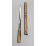 A SWAGGER SWORD STICK, late 19th/20th century, with 12 1/4" flat section blade, plain brass grip and