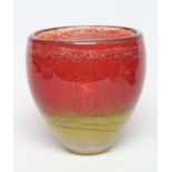 A SIDDY LANGLEY STUDIO "BEACH" GLASS BOWL, of flared rounded cylindrical form in shades of mottled