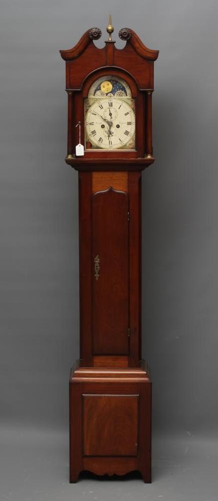 A SMALL MAHOGANY LONGCASE CLOCK, signed "Leigh Lymm", the eight day movement with anchor