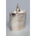 AN EDWARDIAN TEA CADDY, maker's mark J.D. & S., Sheffield 1909, of plain oval form, the hinged swept