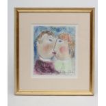 DORA HOLZHANDLER (1928-2015), Lovers, pastel on paper, signed and dated 2011, 11" x 9 1/4", gilt