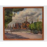 YOKOTA NIRO (Japanese 1897-1985), Street Scene, oil on canvas, signed and dated 1950, 21" x 25 1/