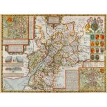 JOHN SPEED (1552-1629), "Gloucestershire", hand coloured engraved map with title cartouche, Royal