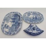 TWO GRADUATED DAVENPORT EARTHENWARE MEAT PLATES, early 19th century, printed in underglaze blue with
