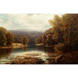 WILLIAM MELLOR (1851-1931), "Barden Tower from the Wharfe, Bolton Woods, Yorkshire", oil on
