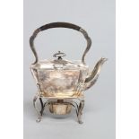 A BACHELOR'S LATE VICTORIAN SCOTTISH SPIRIT KETTLE ON STAND WITH BURNER, maker Hamilton & Inches,