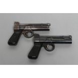 TWO WEBLEY JUNIOR AIR PISTOLS, both .177 calibre, with 6" barrels and two piece bakelite grips, 88
