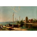 WILLIAM RAYMOND DOMMERSEN (1850-1927), Dutch Harbour Scenes, a pair, oil on canvas, signed, 15 3/