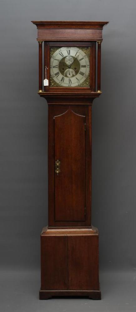 AN OAK LONGCASE CLOCK, signed W. Barnard Newark 473, the eight day movement with anchor escapement