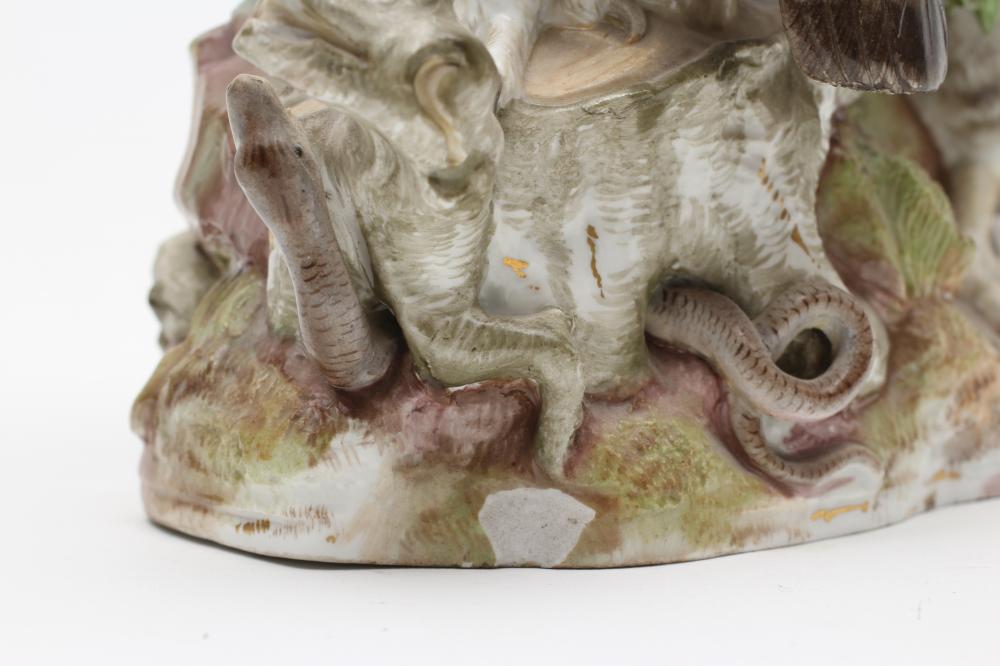 TWO MEISSEN PORCELAIN OWLS, 19th century, both perched upon a naturalistically moulded rocky outcrop - Image 3 of 16