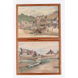 YOKOTA NIRO (Japanese 1897-1985), Village Scenes, oil on canvas, a pair, signed and dated 1949 and