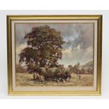 DAVID HYDE (b.1947), Harvesting Scene, oil on canvas, signed, 19" x 22 1/2", gilt frame (subject