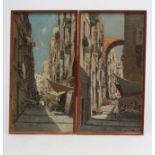 LAZZARO PASINI (Italian 1861-1949), Street Scenes, oil on canvas, a pair, 17 1/2" x 9 1/4",
