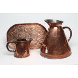 A COPPER FOUR GALLON JUG by Anderson Brothers, Glasgow, of tapering form with two loop handles, 16
