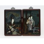 A PAIR OF CHINESE REVERSE PAINTINGS ON GLASS, 20th century, one depicting a lady seated on a