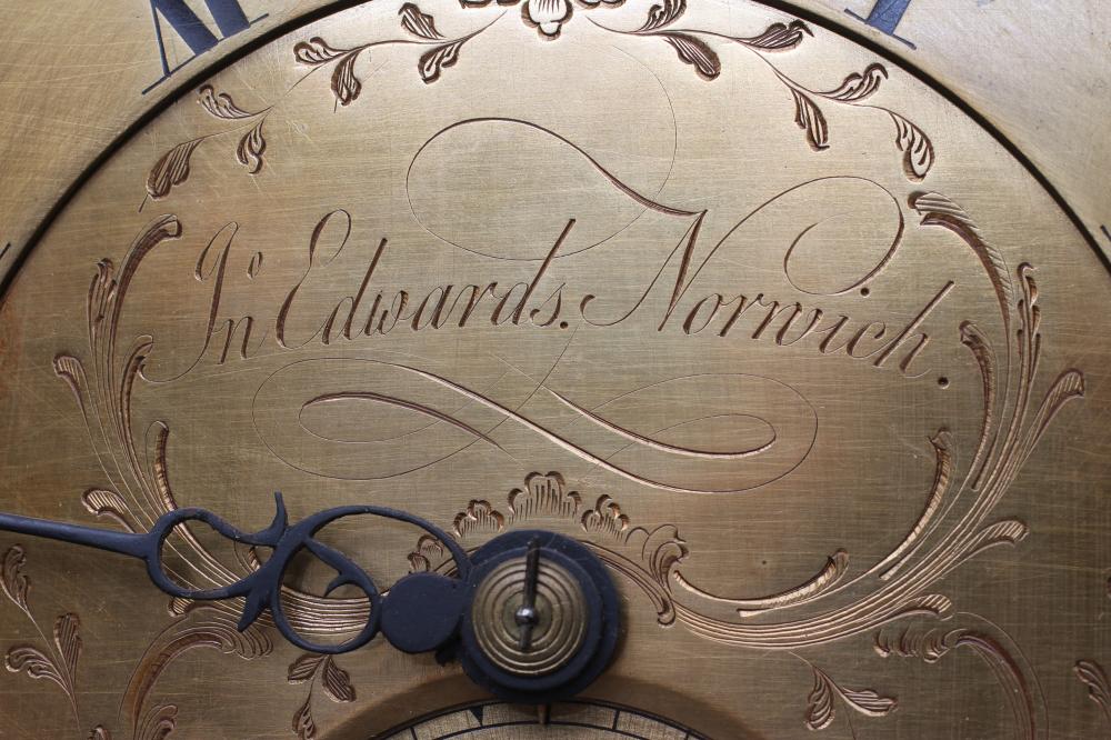 AN OAK LONGCASE CLOCK by John Edwards, Norwich, the thirty hour lantern movement with anchor - Image 6 of 22