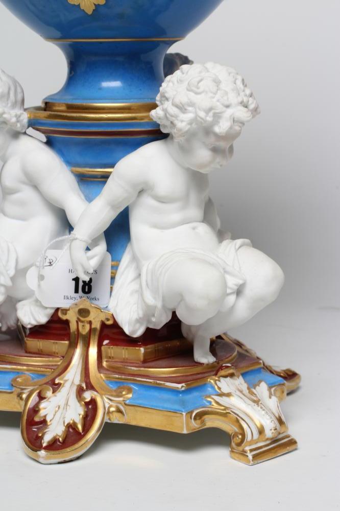 A LARGE PAIR OF PARIS PORCELAIN VASES, c.1880, the ovoid bodies painted in polychrome enamels with - Image 3 of 3