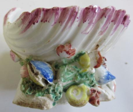 A BOW PORCELAIN SHELL SALT, c.1765, centrally painted in famille rose enamels with a large peony, - Image 8 of 13