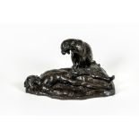 PIERRE LEON (LAMPIERO) LANFRANCHI (19th/20th Century), "Mauled Indian and Jaguar", bronze, brown
