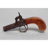 A PERCUSSION POCKET PISTOL BY W. HOLE OF BRISTOL, 19th century, with 2" barrel, shaped cock,