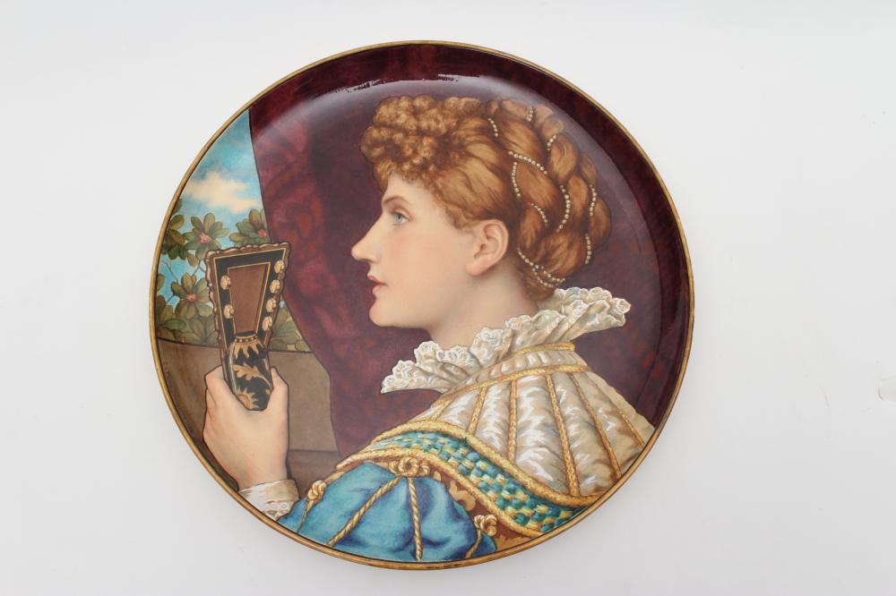 A MINTON EARTHENWARE ARTS AND CRAFTS PLAQUE, 1876, of plain shallow dished circular form painted - Image 2 of 6