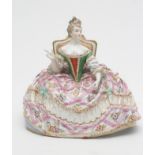 A FRANKENTHAL PORCELAIN FIGURE, 19th century, modelled as a lady wearing a decollete frilled green