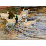 LAURA KNIGHT (1877-1970), Study of Ducks, watercolour and pencil heightened with white, signed, 9