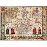 JOHN SPEED (1552-1629), "Cambridge Shire", hand coloured engraved map with title cartouche
