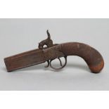 A PERCUSSION OVER & UNDER DOUBLE BARRELLED PISTOL, 19th century, with 3 1/4" swivel selector