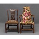 A GEORGIAN MAHOGANY SIDE CHAIR, third quarter 18th century, the pierced Chinese fret back with